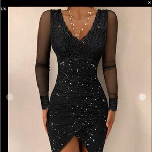 Chic Black Lace Long Sleeve Dress